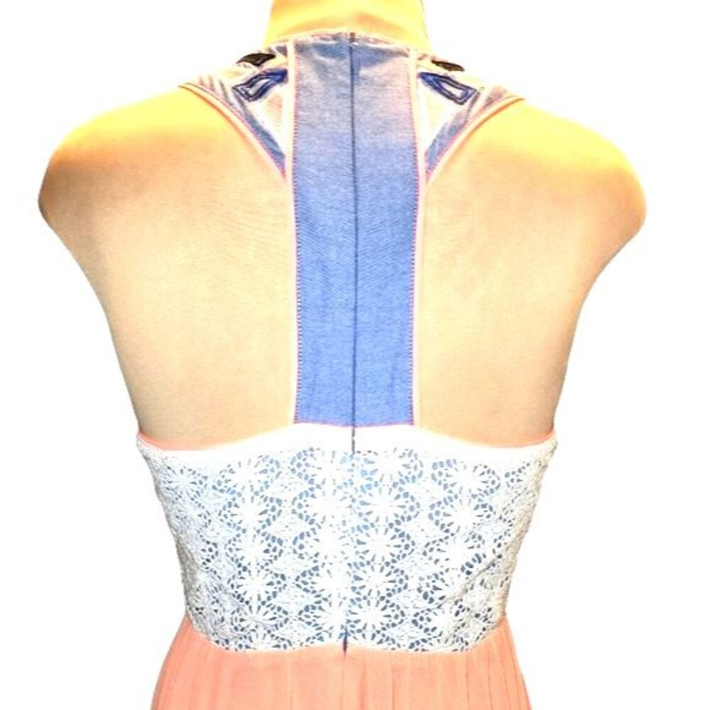 Champagne & Strawberry Anthro Pink &‎ Blue Embroidered Maxi Dress Size S - Picture 5 of 13